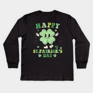 Groovy  St Patricks Day Shamrock Clover For Women Kids Kids Long Sleeve T-Shirt